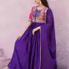 Purple Chinon Bandhrej Heavy Sequence Embroidery Work Anarkali Gown