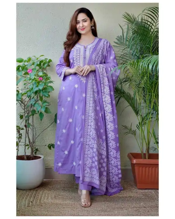 Fantastic Purple Color rayon cotton with embroidery work Salwar Suit