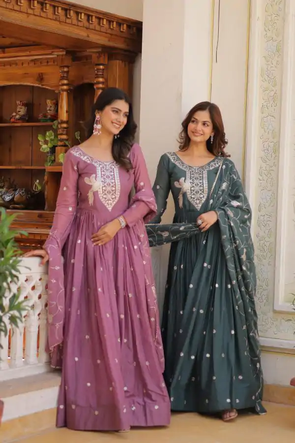 Grey Star Georgette Sequence Embroidery Work Anarkali Gown - Image 4