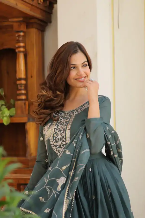 Grey Star Georgette Sequence Embroidery Work Anarkali Gown - Image 2