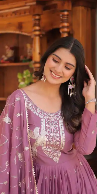 Ram 081 Light Purple Star Georgette Sequence Embroidery Work Anarkali Gown Wedding Party, Festive, Events Etc.4-6 Working Days@2149/- only | Gowns, Bollywood Gowns, Creative Gowns, Designer Gowns, Embroidered Gowns, Party Wear Gowns, Straight Suits