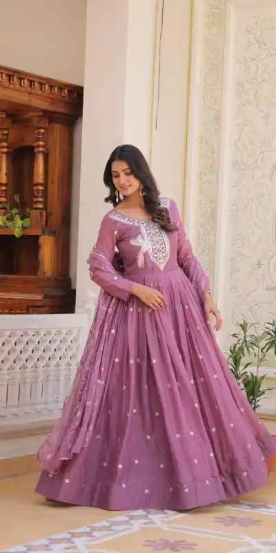 Ram 081 Light Purple Star Georgette Sequence Embroidery Work Anarkali Gown Wedding Party, Festive, Events Etc.4-6 Working Days@2149/- only | Gowns, Bollywood Gowns, Creative Gowns, Designer Gowns, Embroidered Gowns, Party Wear Gowns, Straight Suits