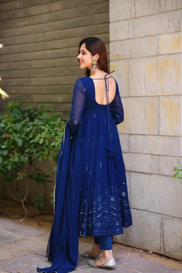 Navy Blue Foix Georgette Thread Sequence Salwar Suit - Image 3