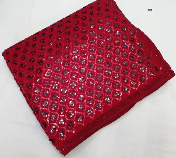 Red Georgette Dual Sequins Embroidery Sequins Work Saree