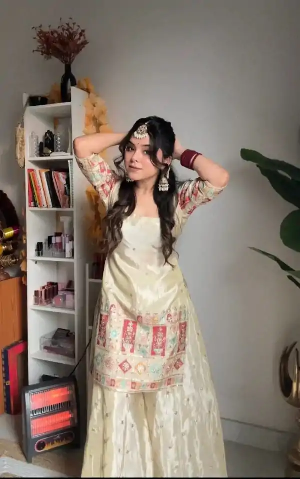 White Chinnon Silk Embroidery Work Salwar Suit - Image 2