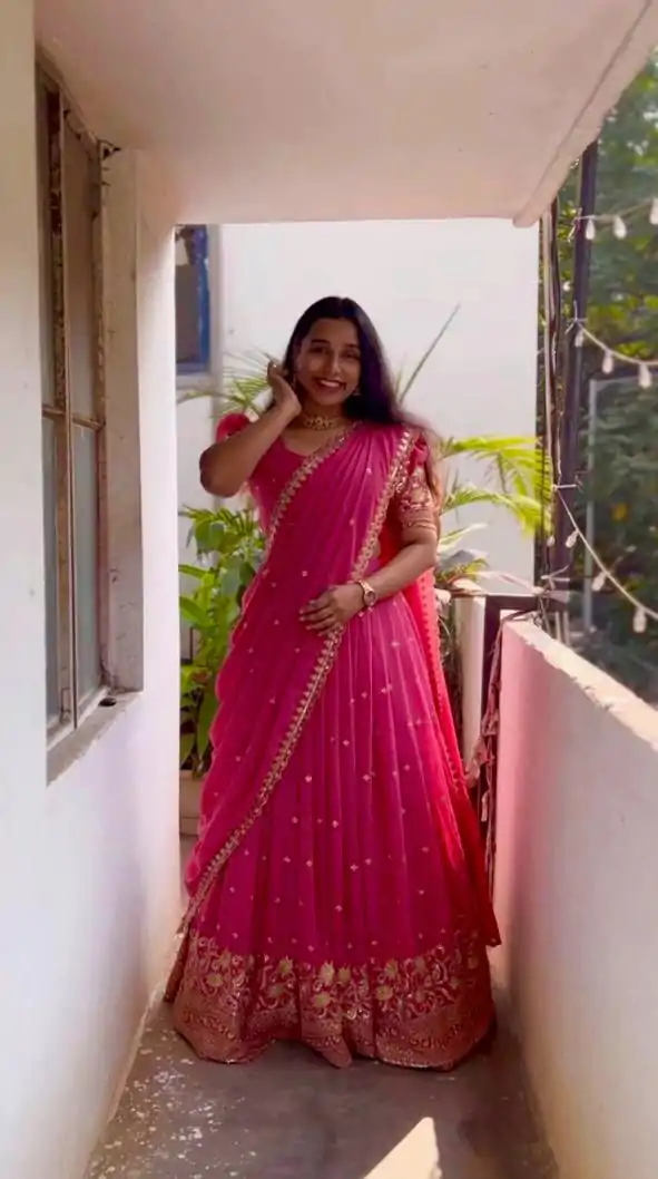 Red Georgette Embroidery And Sequins Work Lehenga Choli