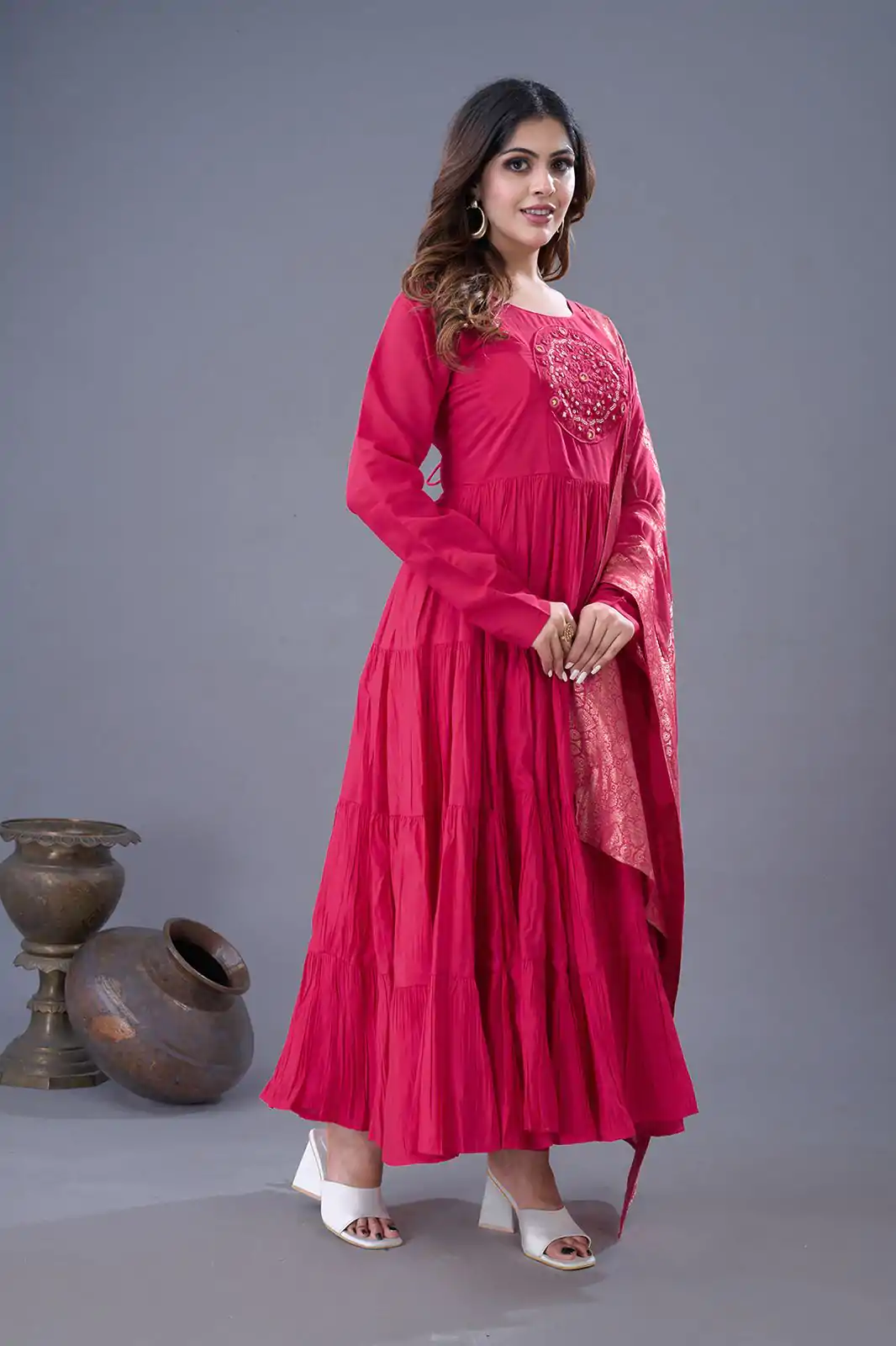 ZSR 3107 Pink Color Roman Silk With Embroidery Sequence Work Anarkali Gown Wedding Party, Festive, Events Etc.4-6 Working Days@1999/- only | Gowns, Bollywood Gowns, Creative Gowns, Designer Gowns, Embroidered Gowns, Party Wear Gowns, Straight Suits