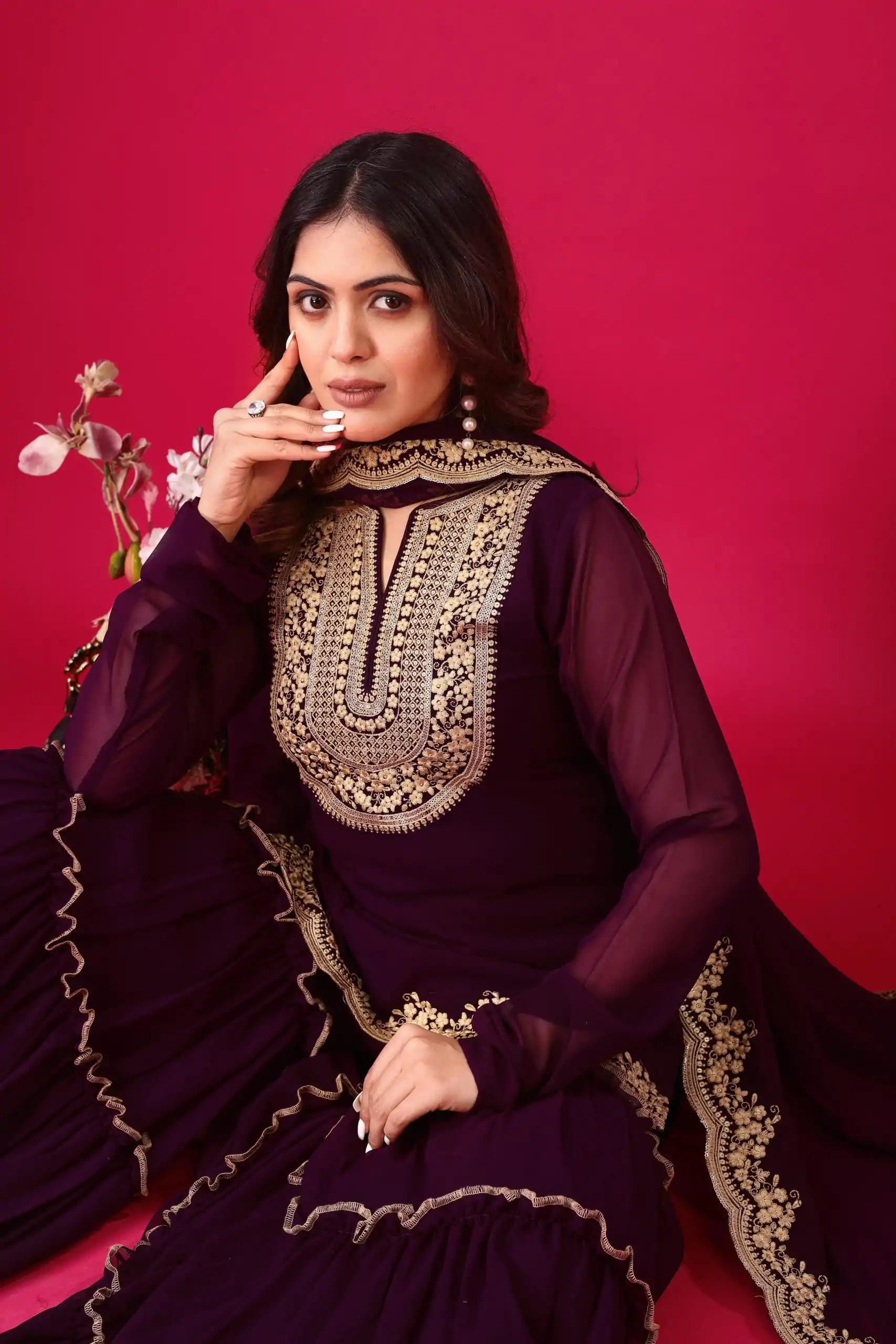 SRK 5236 Wine Color Faux Georgette With Embroidery Sequence Work Salwar Suit , Wedding, Party, Festive, Events Etc.4-6 Working Days@ 2399/-only | Jump Suits, Salwar suit, Casual Suits, Creative suits, Designer Suits, Palazzo Suits, Party Wear Suits, Patiala Suits, Straight Suits