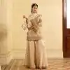 Cream Chinon Silk Thread Sequence Salwar Suit