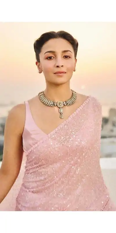 Pretty Light Pink Color Faux Georgette With 5MM & 3MM Khichdi Sequence Embroidery Work Saree
