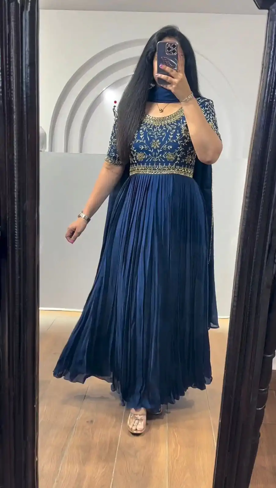 RTC 5724 Navy Blue Color Chinon Silk Thread With Real Mirror Gown Wedding Party, Festive,@1799/- Only | Gowns, Bollywood Gowns, Creative Gowns, Designer Gowns, Embroidered Gowns, Party Wear Gowns, Straight Suits