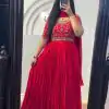 Red Chinon Silk Thread Real Mirror Gown
