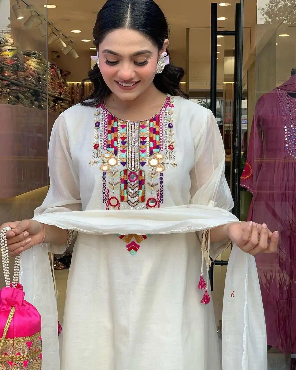 MF 748 White Color Chanderi Silk With Mirror Work Embroidery Salwar Suit Casual, Wedding, Party, Festive, Events Etc.4-6 Working Days@ 1599/-only | Jump Suits, Salwar suit, Casual Suits, Creative suits, Designer Suits, Palazzo Suits, Party Wear Suits, Patiala Suits, Straight Suits