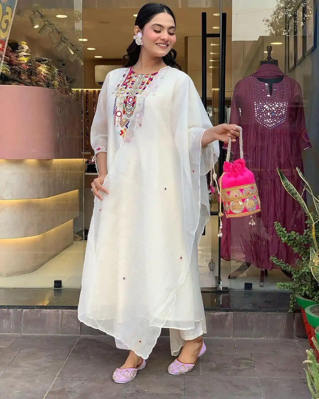 MF 748 White Color Chanderi Silk With Mirror Work Embroidery Salwar Suit Casual, Wedding, Party, Festive, Events Etc.4-6 Working Days@ 1599/-only | Jump Suits, Salwar suit, Casual Suits, Creative suits, Designer Suits, Palazzo Suits, Party Wear Suits, Patiala Suits, Straight Suits