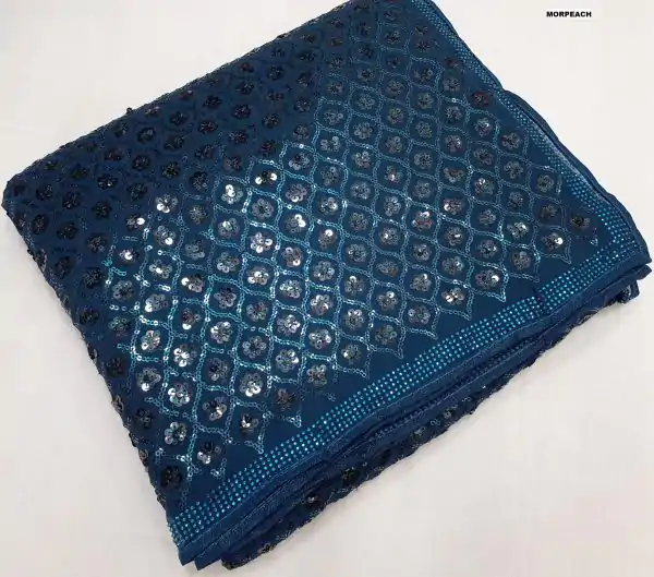 Dark Blue Georgette Dual Sequins Embroidery Sequins Work Saree