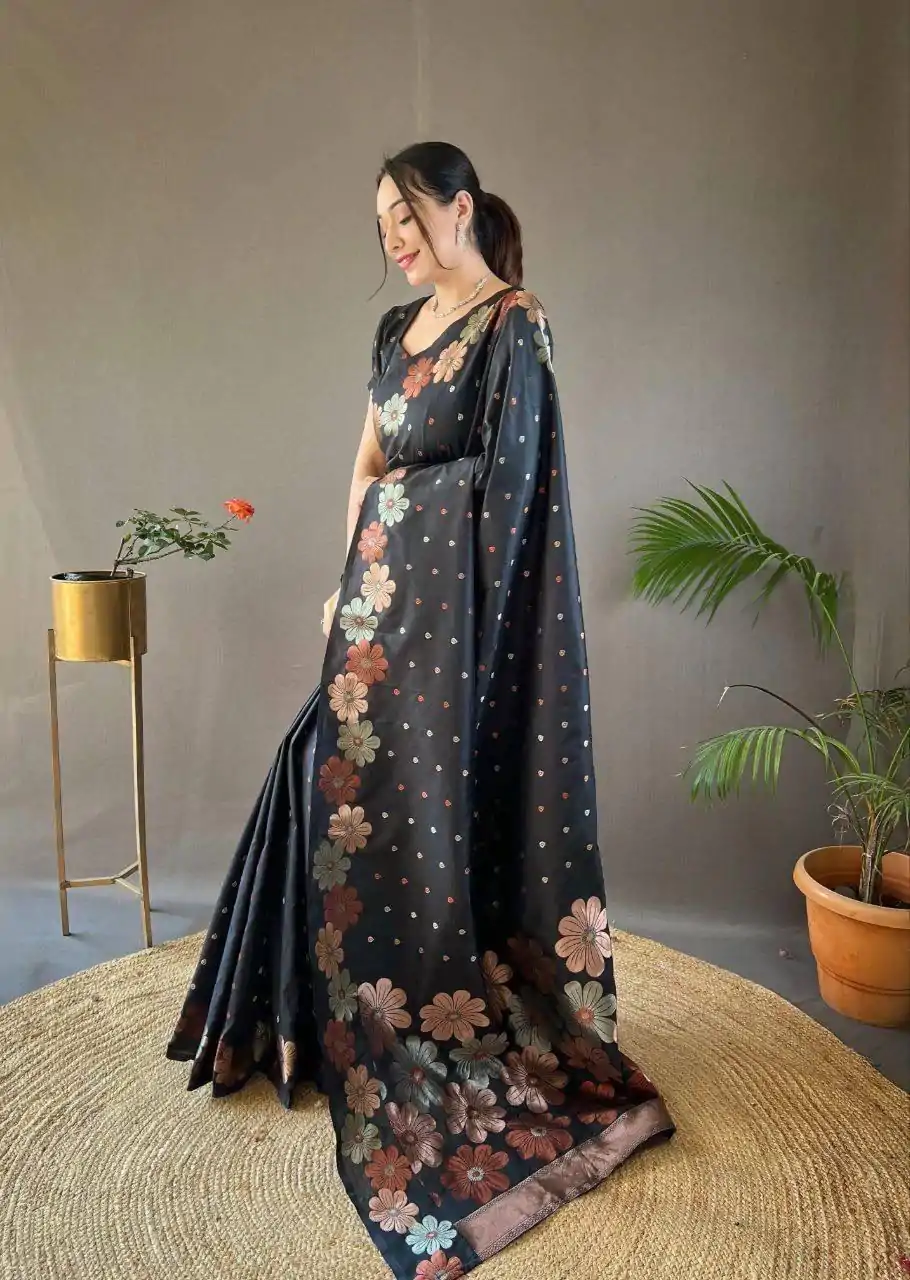 MS 482 Black Color Soft Litchi Silk Kubera Pattu Saree Casual, Wedding, Festive, Events . Expected Delivery  4-6 Working Days @1249/- only                                                                                                                                           | Sarees, Bollywood Sarees, Creative Sarees, Designer Sarees, Embroidered Sarees, Ethnic Saree, Modern Digital sarees, Party Wear Sarees
