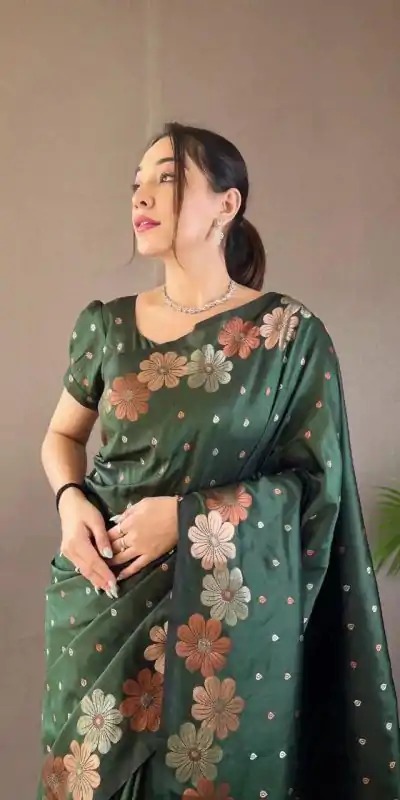 Aglow Green Color Soft Litchi Silk Kubera Pattu Saree