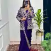 Aglow Royal blue Color Chinon Work On Koti With Lace Border Saree