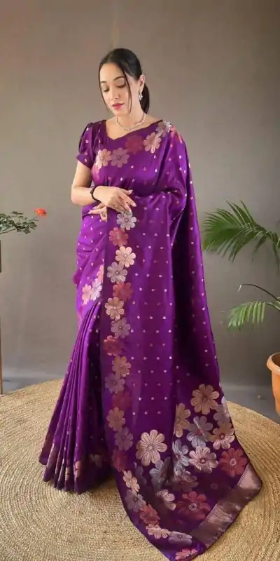 Aglow Violet Color Soft Litchi Silk Kubera Pattu Saree