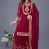 Amazing Red Color Faux Georgette Embroidery Sequence Work Salwar Suit