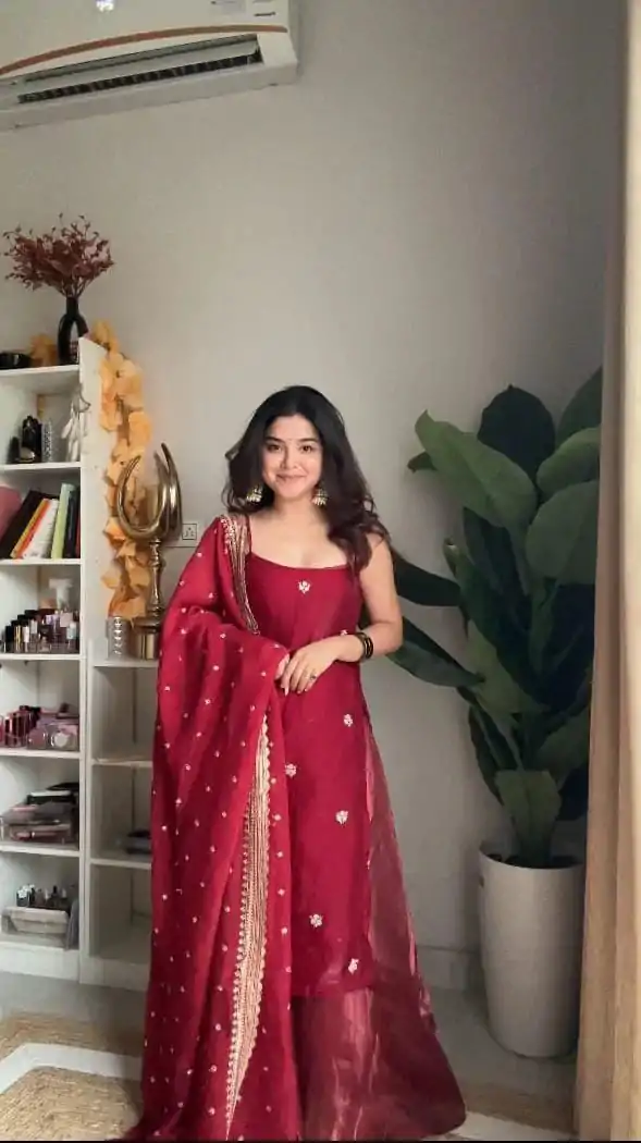 Red Thread With Sequence Salwar Suit - Image 3