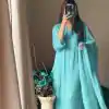 Beautiful Blue Color Chinon Cotton Thread Embroidery Work Salwar Suit