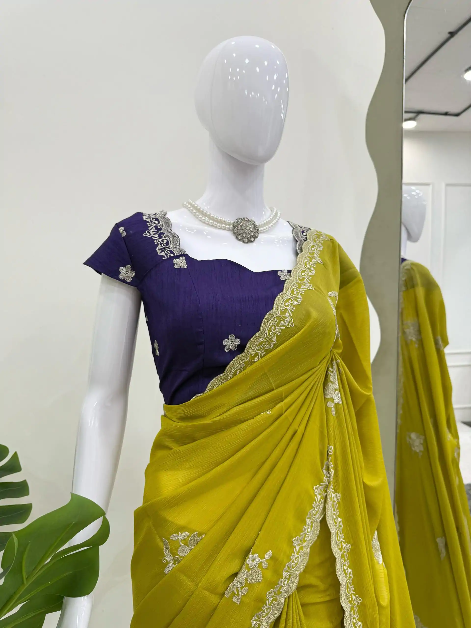 KD 576 Mustard Yellow Color Tesla Chiffon Work Thread Work Saree Casual, Wedding, Festive, Events . Expected Delivery  4-6 Working Days @1749/- only                                                                                                                                           | Sarees, Bollywood Sarees, Creative Sarees, Designer Sarees, Embroidered Sarees, Ethnic Saree, Modern Digital sarees, Party Wear Sarees