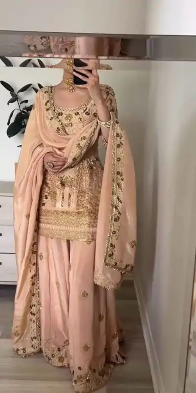 Classic Peach Color Jalpari Cotton With Embroidery Sequence Salwar Suit