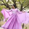 Classic Purple Color Chinon Sequence With Thread Work Gown