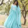 Classic Rama Color Chinon Sequence With Thread Work Gown