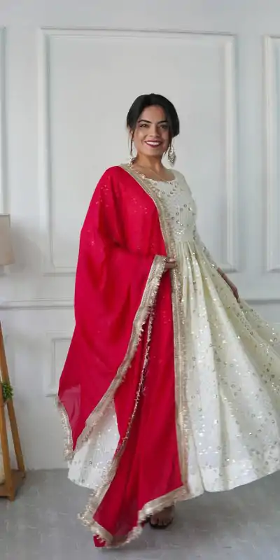 Dazzling Half White Color Georgette Embroidery Work Gown