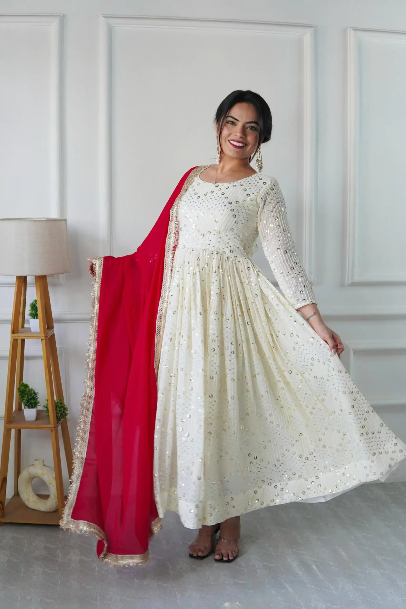VLM 251 Half White Color Georgette Embroidery Work Gown Casual, Wedding, Party, Festive, Events Etc. Expected Delivery 4-6 Working Days @2099/- | Gowns, Bollywood Gowns, Creative Gowns, Designer Gowns, Embroidered Gowns, Party Wear Gowns