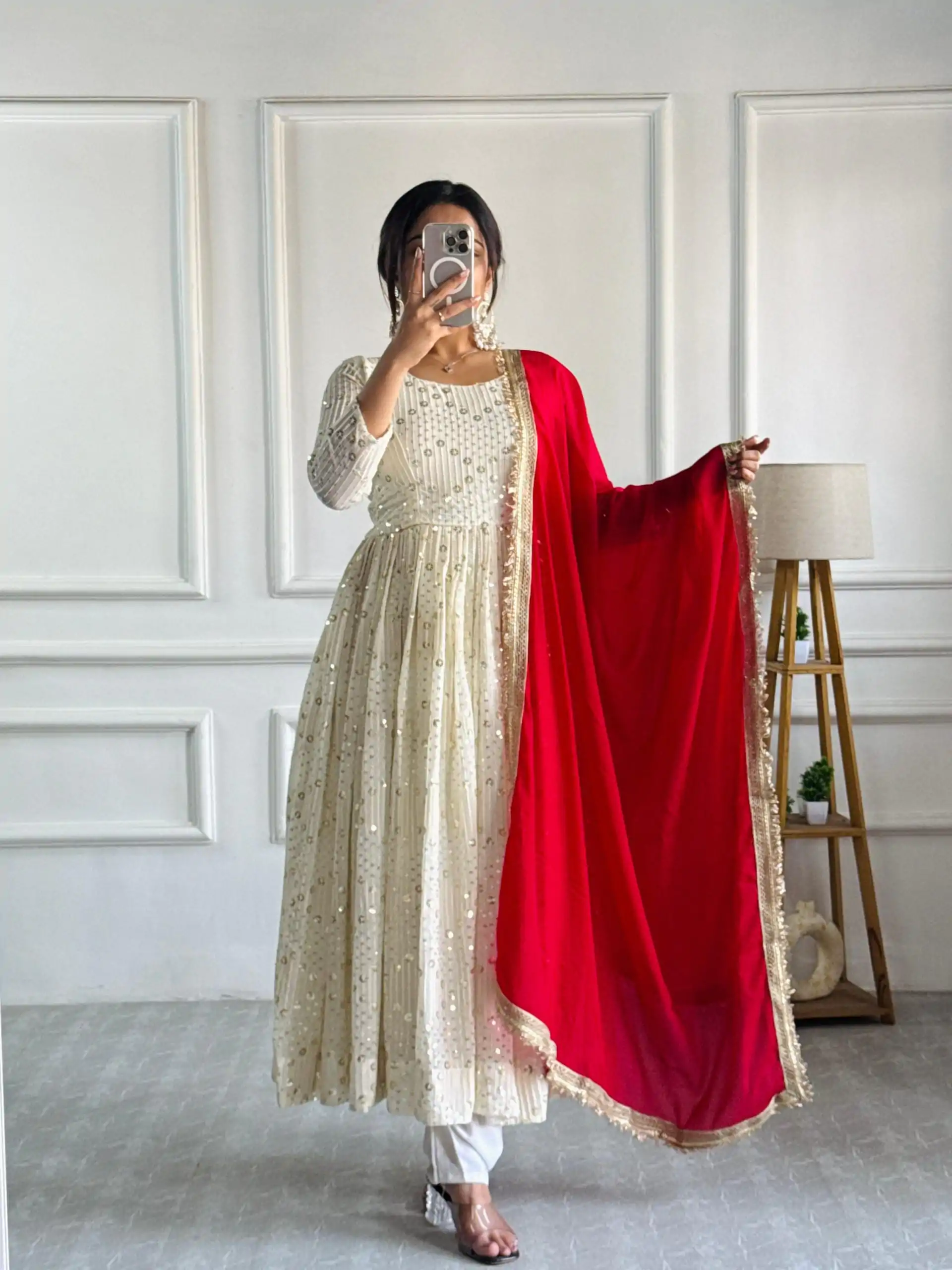 VLM 251 Half White Color Georgette Embroidery Work Gown Casual, Wedding, Party, Festive, Events Etc. Expected Delivery 4-6 Working Days @2099/- | Gowns, Bollywood Gowns, Creative Gowns, Designer Gowns, Embroidered Gowns, Party Wear Gowns