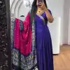 Elegant Royal Blue Color Chinon Thread Sequence Work Gown
