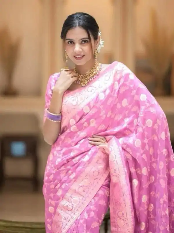 Pink Soft Litchi Silk Kubera Pattu Saree - Image 2