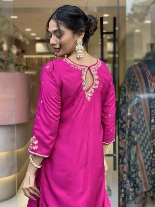 Rani Pink Roman Silk Coding Work Salwar Suit - Image 6