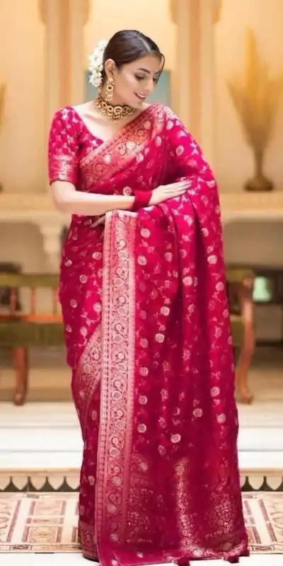 Fancy Rani Pink Color Soft Litchi Silk Kubera Pattu Saree
