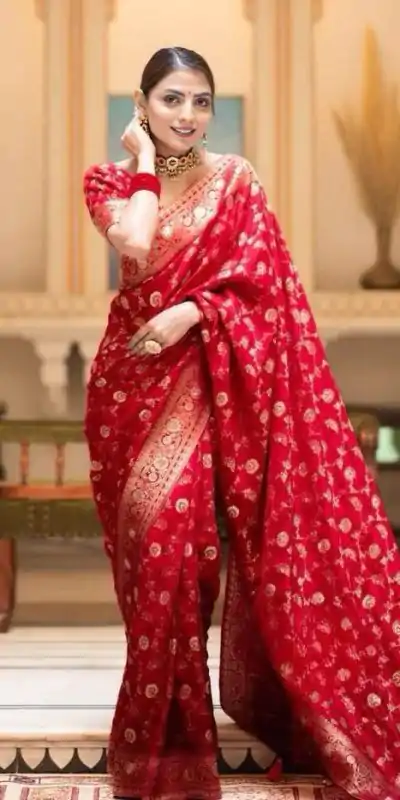 Fancy Red Color Soft Litchi Silk Kubera Pattu Saree