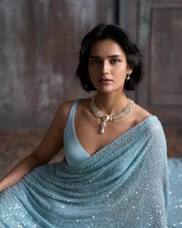 Sky Blue Georgette Khichdi Sequence Work Saree - Image 2