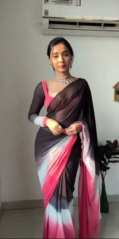 Fantastic Black and Pink Color Soft Georgette Silk Ready To Wear Saree