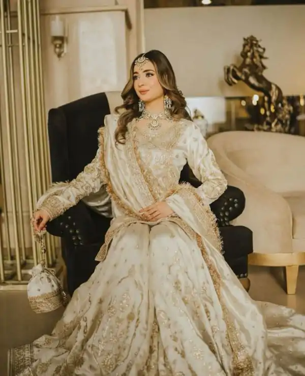 Half White Chinon Silk Embroidery Work Salwar Suit - Image 4