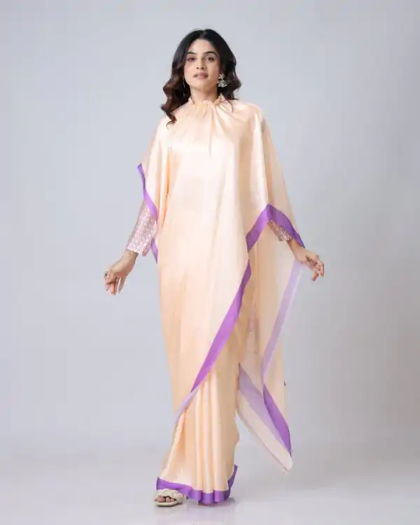 Light Peach Japan Satin Digital Print Work Saree - Image 2
