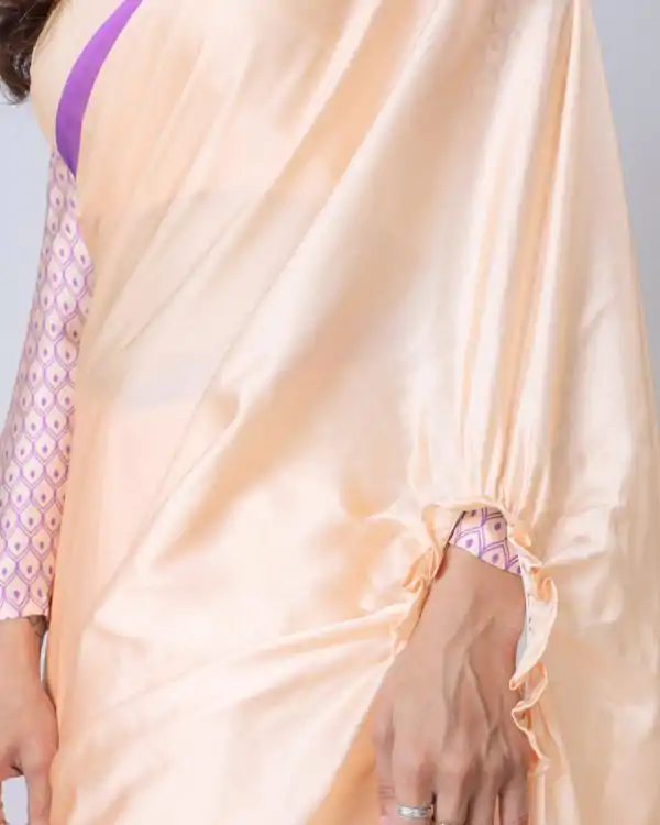 Light Peach Japan Satin Digital Print Work Saree - Image 3