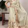 Glowing Light Pista Color Tushar Silk With Viscose Border Printed Saree