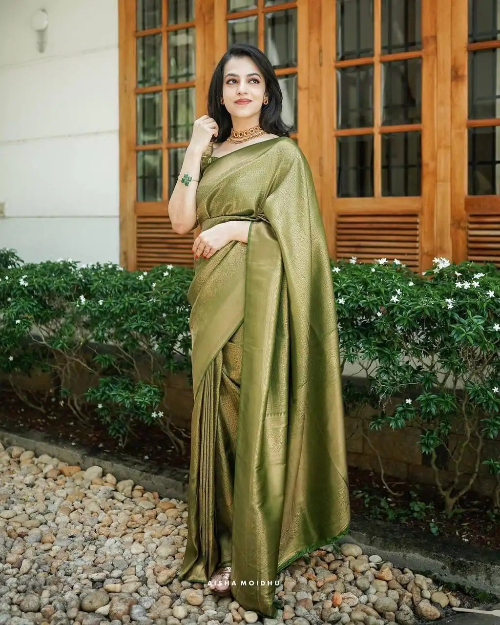 KP 4074 Mehndi Color Lichi Silk Jacquard Work On All Over Saree Casual, Wedding, Festive, Events . Expected Delivery  4-6 Working Days @1399/- only                                                                                                                                           | Sarees, Bollywood Sarees, Creative Sarees, Designer Sarees, Embroidered Sarees, Ethnic Saree, Modern Digital sarees, Party Wear Sarees