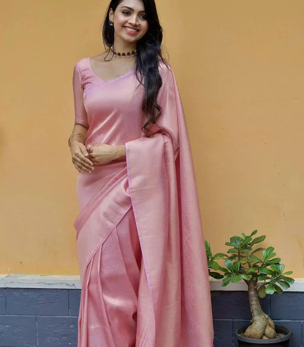 KP 4074 Pink  Color Lichi Silk Jacquard Work On All Over Saree Casual, Wedding, Festive, Events . Expected Delivery  4-6 Working Days @1399/- only                                                                                                                                           | Sarees, Bollywood Sarees, Creative Sarees, Designer Sarees, Embroidered Sarees, Ethnic Saree, Modern Digital sarees, Party Wear Sarees