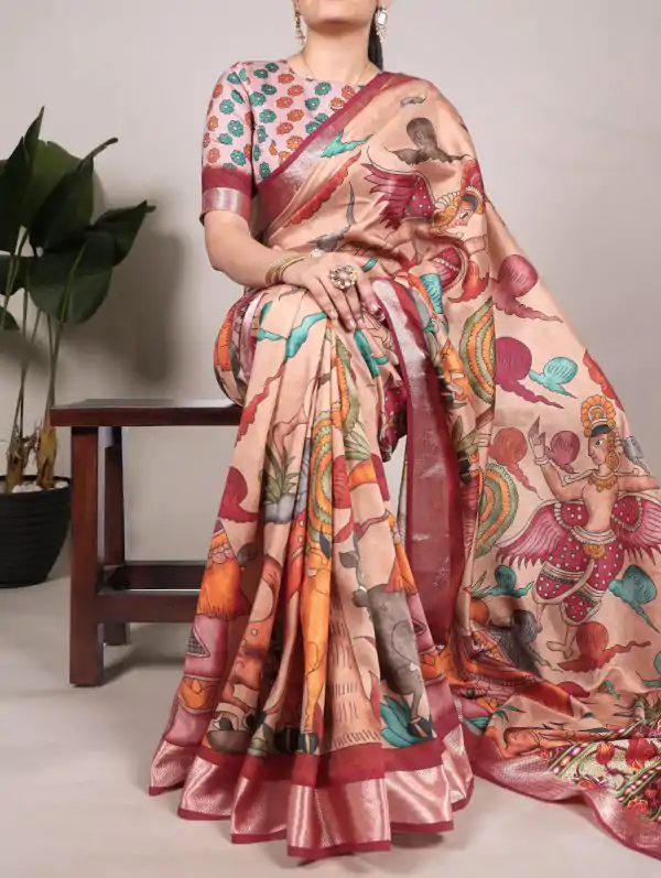 Glowing Pink Color Tushar Silk With Viscose Border Printed Saree