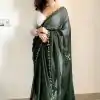 Gorgeous Green Color Rangoli Silk Handwork Cutwork Pearl Saree