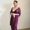 Gorgeous Wine Color Rangoli Silk Handwork Cutwork Pearl Saree