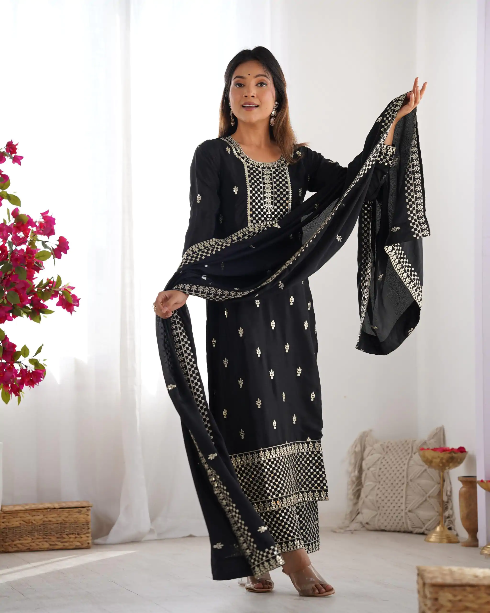 KB 282 Black Color Chinon Silk Embroidery With Jari Work Salwar Suit Casual, Wedding, Festive, Events . Expected Delivery  4-6 Working Days @1949/- only      | Jump Suits, Salwar suit, Casual Suits, Creative suits, Designer Suits, Palazzo Suits, Party Wear Suits, Patiala Suits, Straight Suits